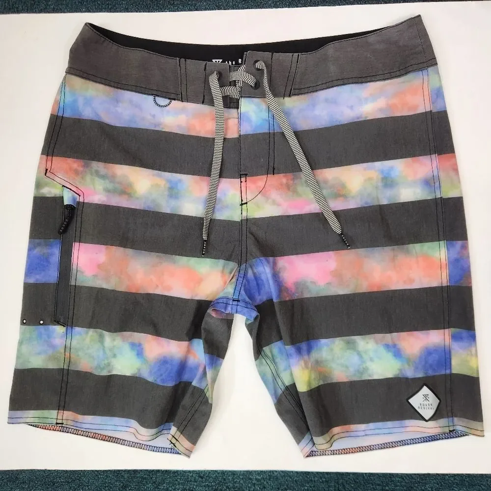 Roark Revival Mens Stripoli Hybrid Linerless Single Pocket Board Shorts 32